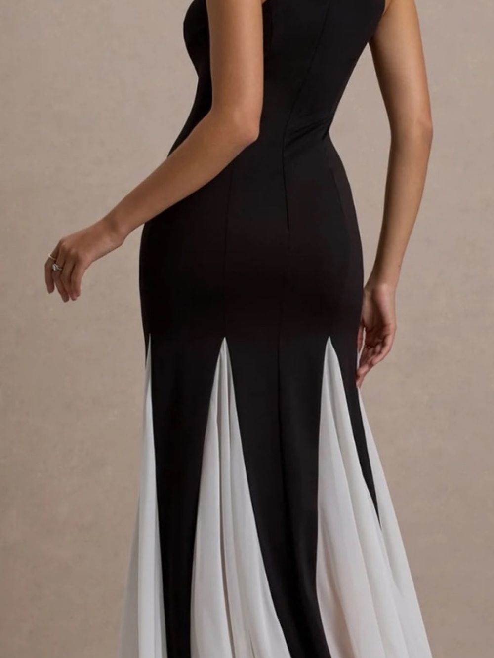 Club L London Black and White High-Neck Maxi Skirt Dress with Contrast Panels - Picture 2 of 3